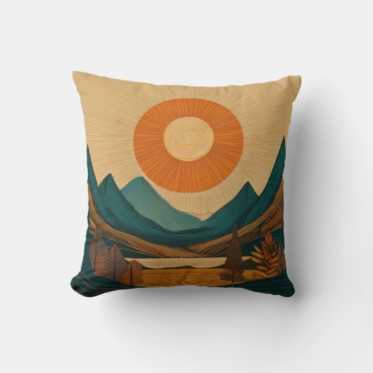 Stralende Zon en Geometrische Bergen Abstracte Lan Kussen (Voorkant)