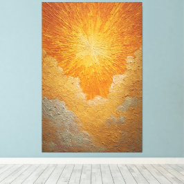 Stralende Zon met Gouden Wolken Textuur Abstract Canvas Afdruk