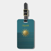 Stralende zon op Blauwgroen Bagagelabel (Voorkant verticaal)