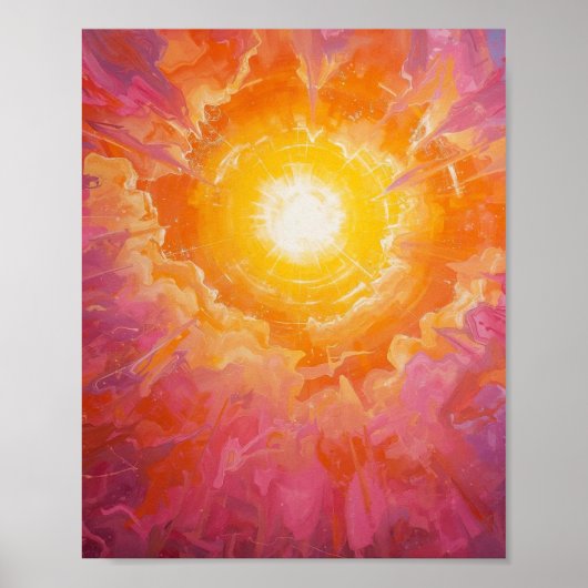 Stralende zon rondom kolkende wolken poster (Voorkant)