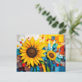 Stralende zonnebloem in moderne Abstracte stijl Feestdagenkaart (Staand voorkant)