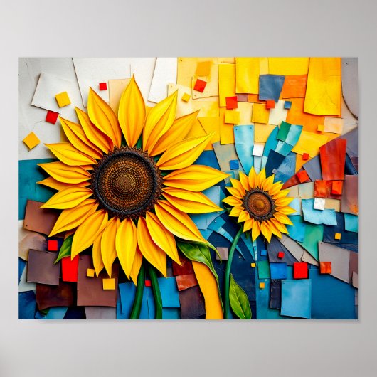 Stralende zonnebloem in moderne Abstracte stijl Poster (Voorkant)