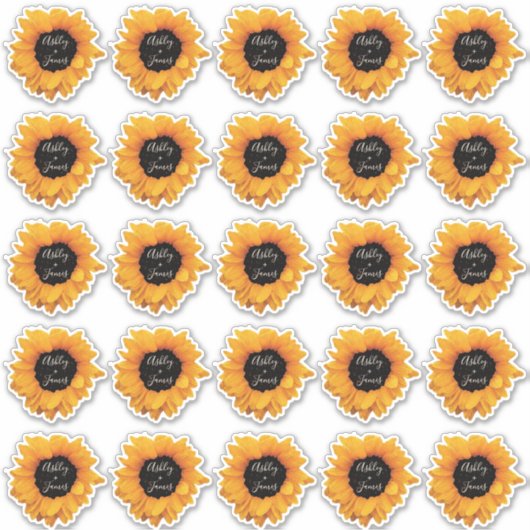 Stralende zonnebloem monogram namen cadeaustickers sticker (Voorkant)