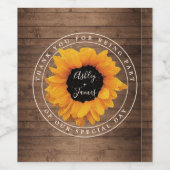 Stralende Zonnebloem Namen Bruiloft Dank u Wijn Etiket (Enkel label)