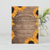 Stralende Zonnebloem Rustiek Hout Thanksgiving Din Kaart (Staand voorkant)