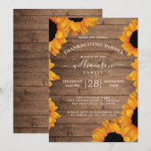 Stralende Zonnebloem Rustiek Hout Thanksgiving Din Kaart (Voorkant / Achterkant)