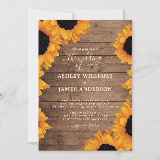 Stralende Zonnebloem Rustieke Bruiloft Kaart (Voorkant)