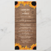 Stralende Zonnebloem Rustieke Houten Trouwdag Menu (Voorkant)