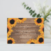 Stralende Zonnebloem Rustieke Houten Trouwreceptie Informatiekaartje (Staand voorkant)