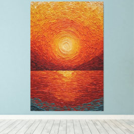 Stralende Zonsondergang Boven Water Getextureerde Canvas Afdruk