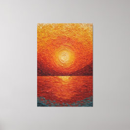 Stralende Zonsondergang Boven Water Getextureerde Canvas Afdruk