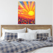 Stralende zonsondergang over grillig landschap canvas afdruk (Insitu (Slaapkamer))