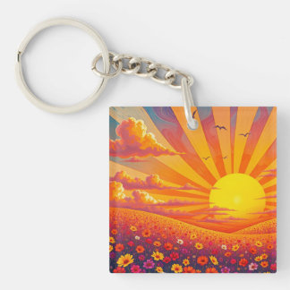 Stralende zonsondergang over grillig landschap sleutelhanger