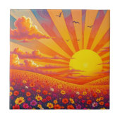 Stralende zonsondergang over grillig landschap tegeltje (Voorkant)