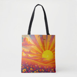 Stralende zonsondergang over grillig landschap tote bag