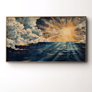 Stralende zonsopgang boven de oceaan poster