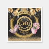 Stralende zwarte ballonnen servetten met roze hakk (Voorkant)