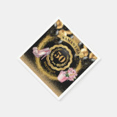 Stralende zwarte ballonnen servetten met roze hakk (Hoek)