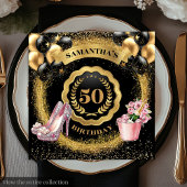 Stralende zwarte ballonnen servetten met roze hakk