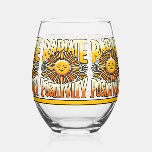 Stralenpositiviteit lachende zon wijnglas zonder voet (Achterkant)
