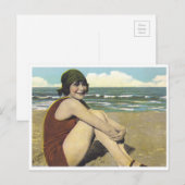  strand 20s zonnebader briefkaart (Voorkant / Achterkant)