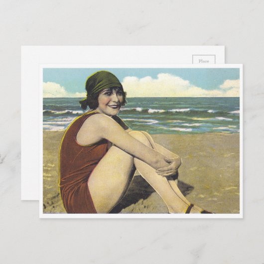  strand 20s zonnebader briefkaart (Voorkant / Achterkant)