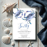 Strand 40e verjaardag Uitnodigingen Krab Boil<br><div class="desc">Vertel A Belle's beach 40th Birthday uitnodiging lijsten uw evenementengegevens met een top boarder van blauw waterverf krabben. Een bijpassende kleur siert de achterkant van uw uitnodiging. Een strandchique maar toch moderne keuze voor uw verjaardagsfeestje of krabkook. Woorden kunnen worden gewijzigd in 60e, 70e, 80e of wat je maar wilt....</div>
