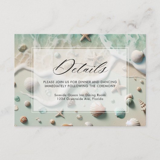 Strand Aan Zee Bestemming Bruiloft Details Informatiekaartje (Voorkant)