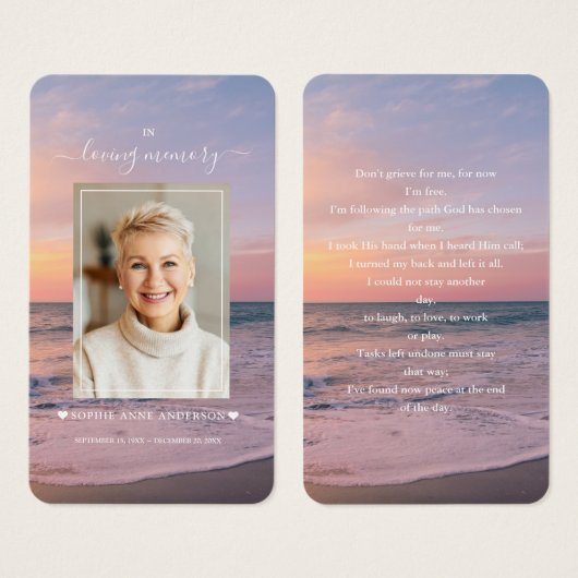 Strand Aan zee Ocean Sunset Foto Begrafenisgebed Visitekaartje (Voorkant /achterkant)
