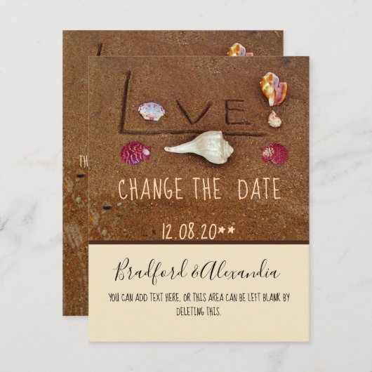 Strand aangepaste bruiloft Shells & Love Save The Date (Voorkant / Achterkant)