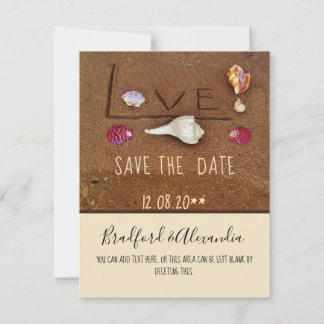 Strand aangepaste bruiloft Shells & Love Save The Date