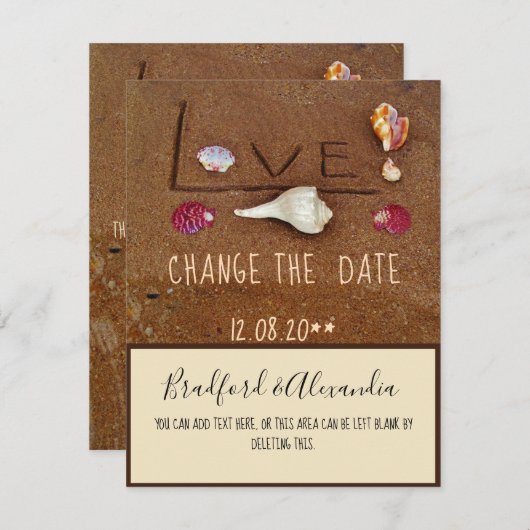 Strand aangepaste bruiloft Shells & Love Verander  Save The Date (Voorkant / Achterkant)