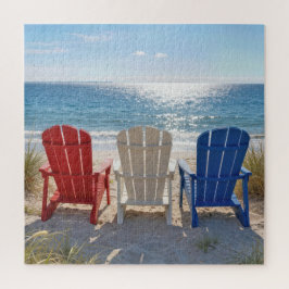 Strand Adirondackstoelen in patriottische kleuren Legpuzzel