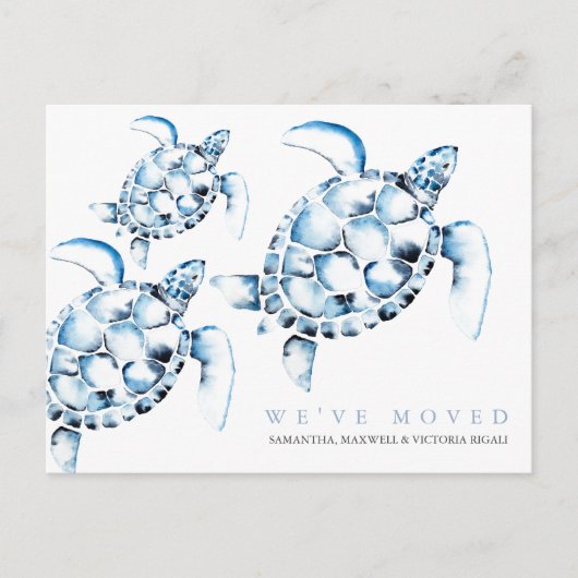 Strand Adreswijziging Kaarten Blauw Zee Schildpadd (Voorkant)