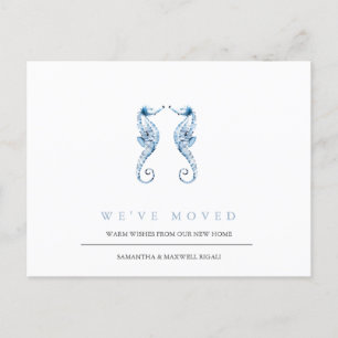 Strand Adreswijziging Stoffige Blauwe Zeepaarden Briefkaart