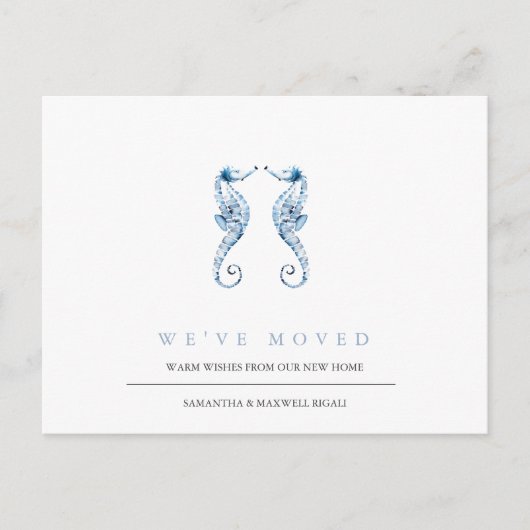 Strand Adreswijziging Stoffige Blauwe Zeepaarden Briefkaart (Voorkant)