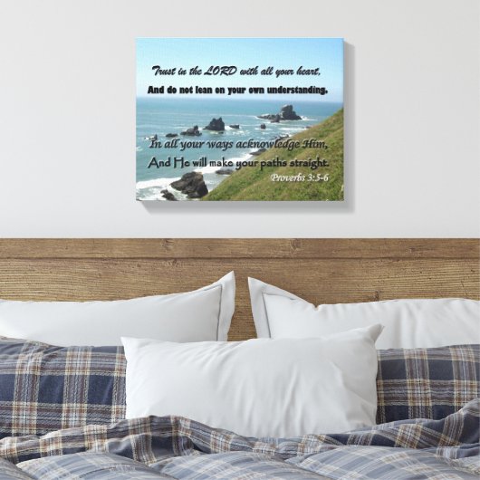 Strand Afbeelding met Schrift van Spreuken 3:5-6 Canvas Afdruk (Insitu (Slaapkamer))