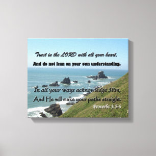 Strand Afbeelding met Schrift van Spreuken 3:5-6 Canvas Afdruk