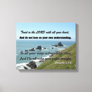 Strand Afbeelding met Schrift van Spreuken 3:5-6 Canvas Afdruk