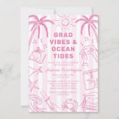 Strand Afstudeer Sfeer Doodle Roze Afstuderen Kaart (Voorkant)