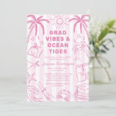Strand Afstudeer Sfeer Doodle Roze Afstuderen Kaart (Staand voorkant)