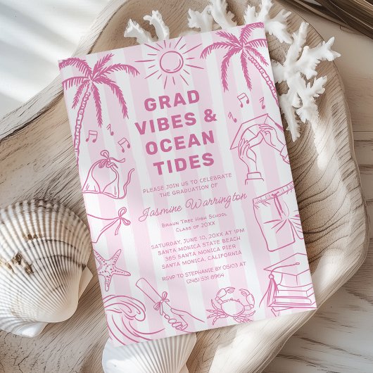 Strand Afstudeer Sfeer Doodle Roze Afstuderen Kaart