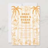 Strand Afstudeer Vibes Doodle Gele Afstuderen Kaart (Voorkant)