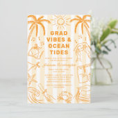 Strand Afstudeer Vibes Doodle Gele Afstuderen Kaart (Staand voorkant)