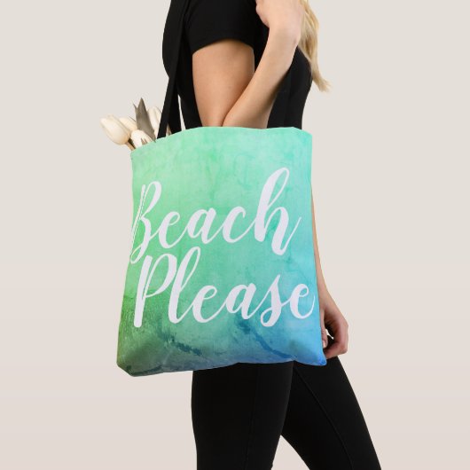 Strand alsjeblieft Blauwgroen blauw Ombre strand Tote Bag (Dichtbij)