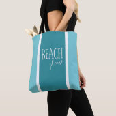 Strand alsjeblieft blauwgroen witte strepen typogr tote bag (Dichtbij)