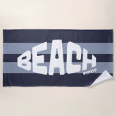 Strand Alsjeblieft Navy Blauw en Wit Strand Handdo Strandlaken (Voorkant)