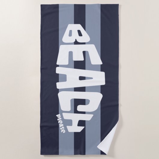 Strand Alsjeblieft Navy Blauw en Wit Strand Handdo Strandlaken (Voorkant)