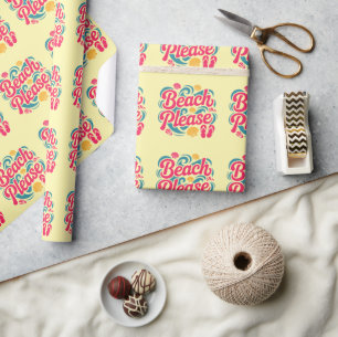 Strand Alsjeblieft Retro Grafisch: Roze Typografie Cadeaupapier