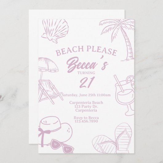 Strand Alsjeblieft, Volwassenenfeest, Strandfeest, Kaart (Voorkant / Achterkant)